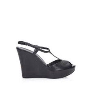 Roberto Del Carlo T-Strap Wedge Heels in Black Leather - Size 37/7